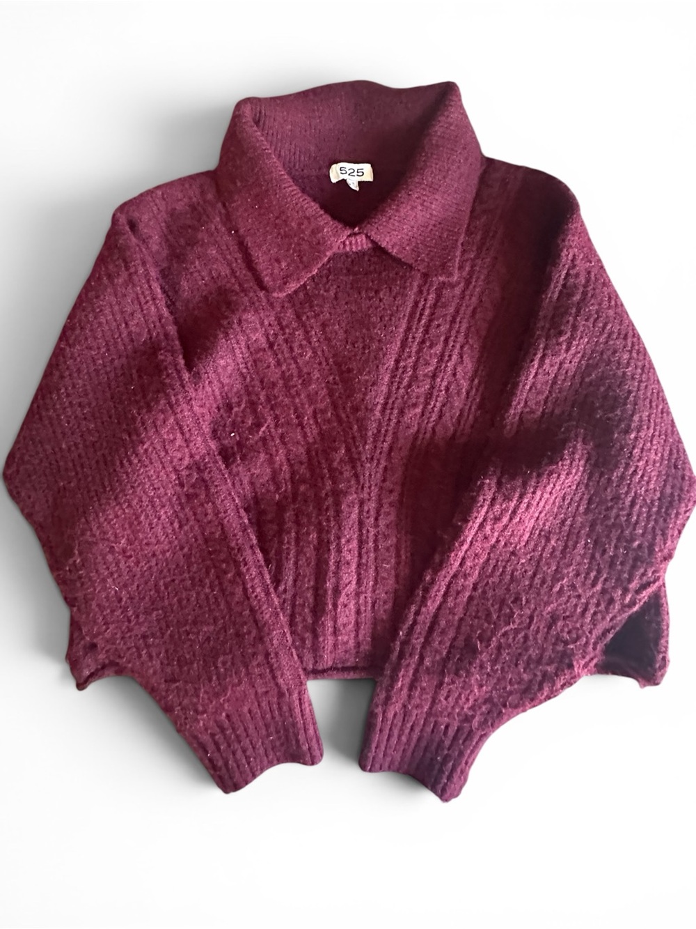 525 America Women's Burgundy Collared Cable-Knit Sweater